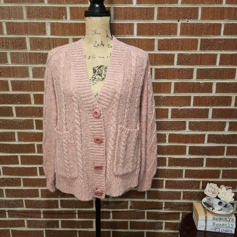 Cabi Cardigan Pink 4065 Confection Cable Knit Button Front Slouchy Sweater XS